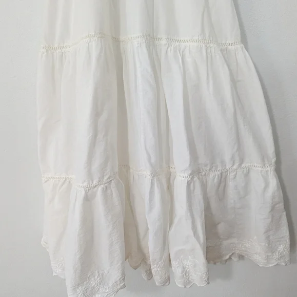 Zara Pintuck Tiered Midi Dress Tie Back Ladder Detail Beige Ecru Small S - Picture 6 of 11